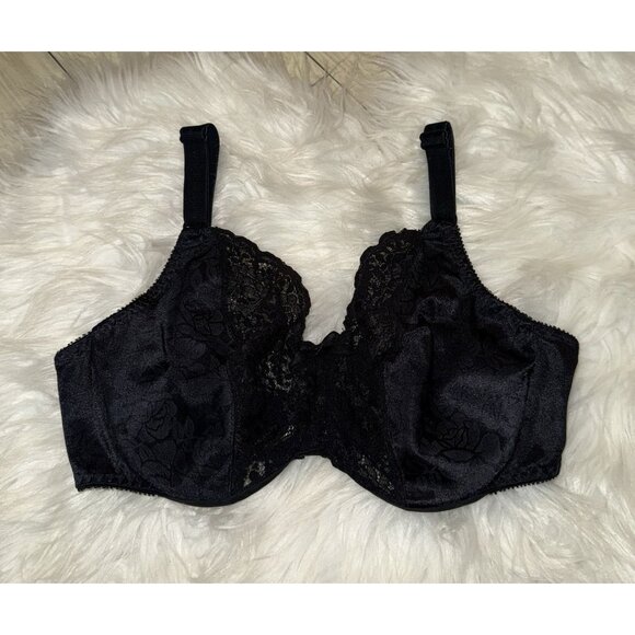 Vintage Playtex Secrets Unlined Bra Floral Lace Underwire Womens 34C Black 4420 - Picture 2 of 6